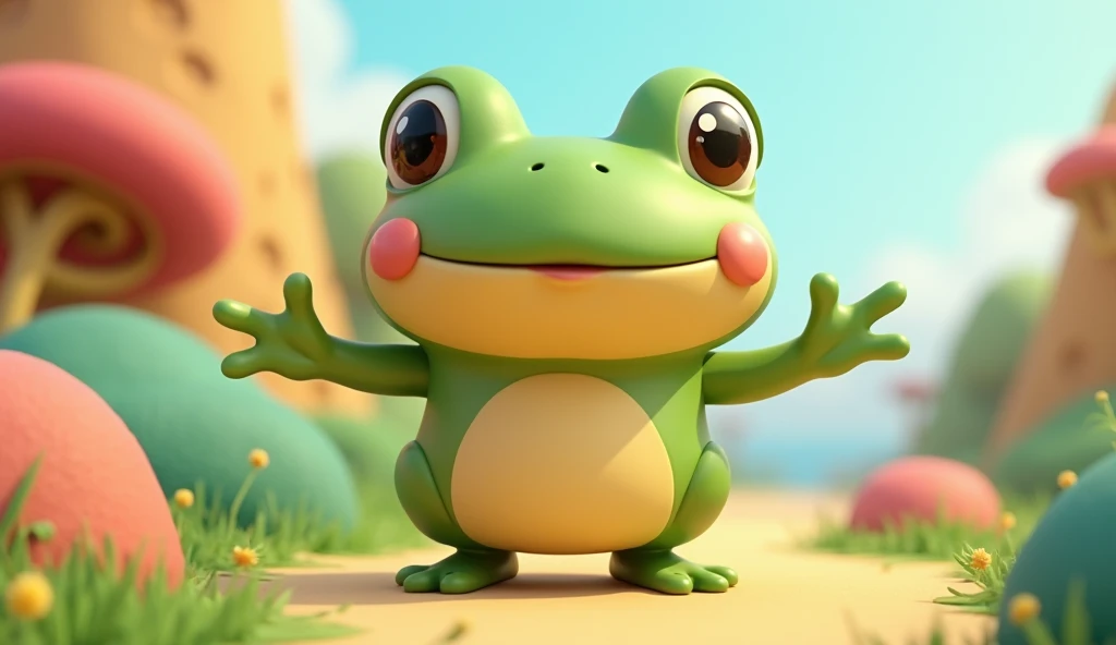 Create Help Me Standing Frog in Chibi 3D Animation Style