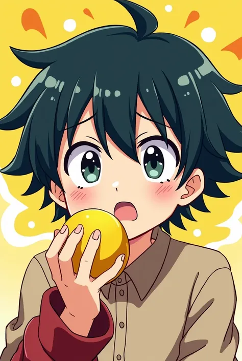 anime, tanjiro, testing lemon, cute face, sour, comic