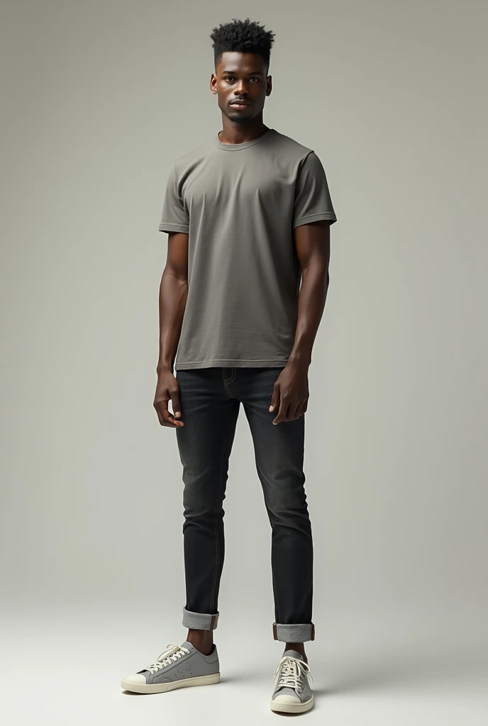 Tall slim black man with short stand-up hair in casual wear