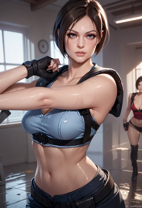  Jill Valentine and Ada Wong with sweaty weapons, posing for a photo in action 