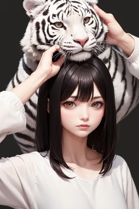 Half white tiger and half human
What does a  look like
The hand is the white tigers hand
My ears are white tigers
The hair is white and the tips are black mesh
The hairstyle is bob
small tits
Shōjo