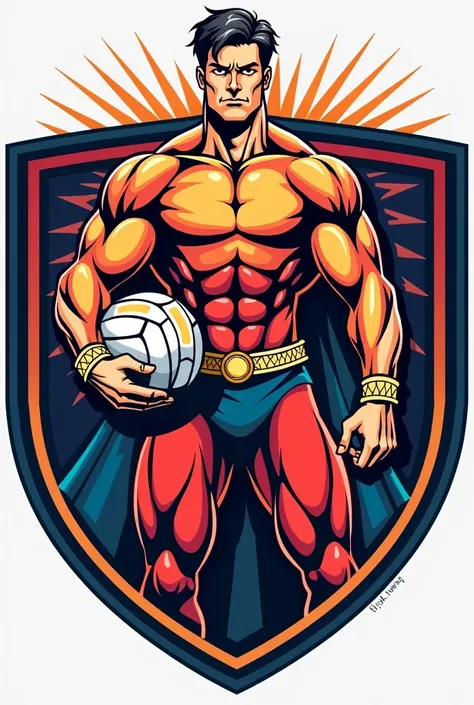 a volleyball team shield with a superhero holding a volleyball, Head of a Phoenix