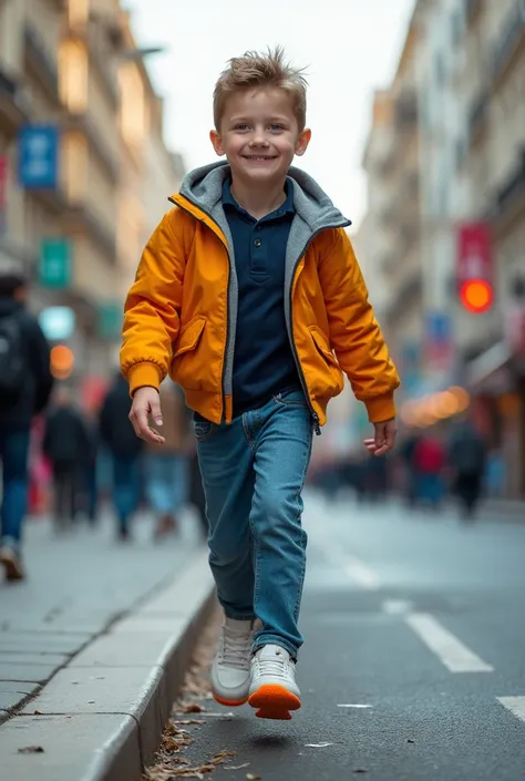  Create an advertisement the slogan should be “dont come over - hover over” and the brand sneakten. It is supposed to be a boy who wears shoes from sneakers that float slightly while walking on curb 