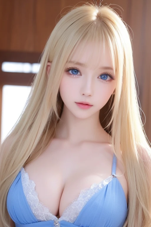  one very white girl 、 very cute appearance 、 high definition 、 very bright white shiny skin 、 very beautiful long bright blonde 、bangs、Very bright blonde、Eye Spacing Bangs 、 super long straight silky hair 、Very long blonde hair、 hair covering one eye 、 sh...