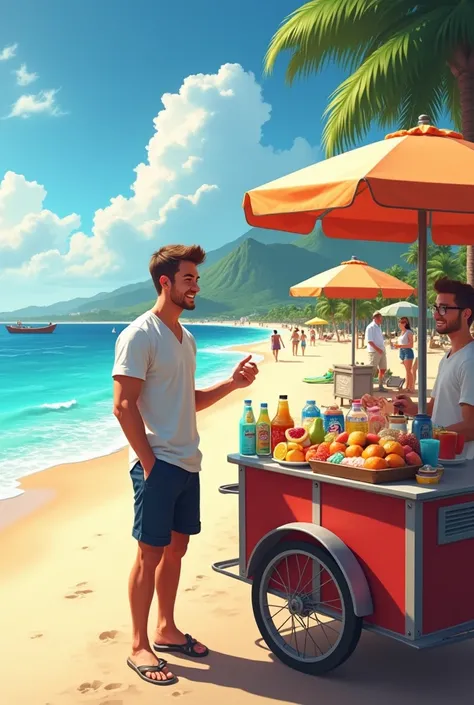 Young man selling snacks on the beach