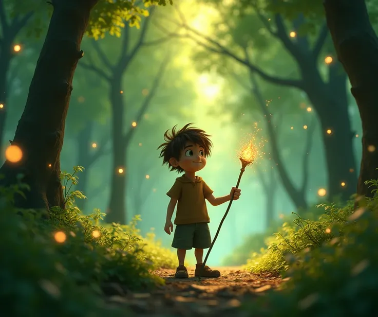 8D. Disney Pixar style cinematics High quality diatels ultra realistic shorts. "The Magical Forest Awakens"**
- **Character description**: **Arin** (, medium height, messy brown hair, green eyes) - curious, with a glowing staff.
- **Scene description**: A ...