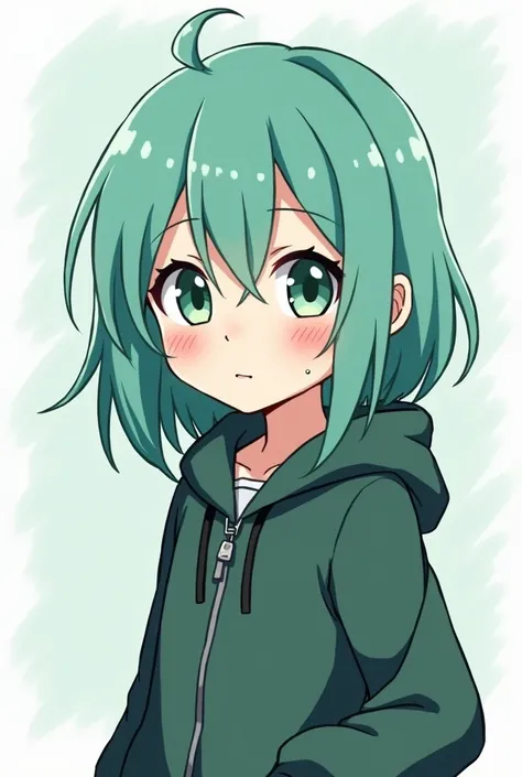 a cartoon image of a person with green hair and a green jacket, anime girl with teal hair, anime style character, 2 d anime style, as an anime character, mikudayo, flat anime style shading, aqua from konosuba, anime character, anime moe artstyle, from naru...