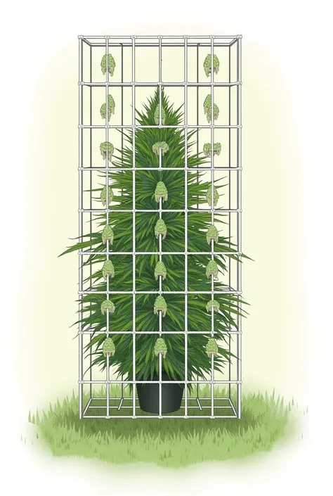 Illustration with scrog net canvas for plant support with white lines