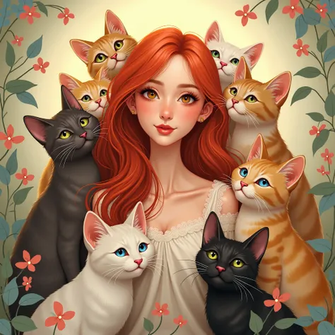 Girl with red hair and more than a cat