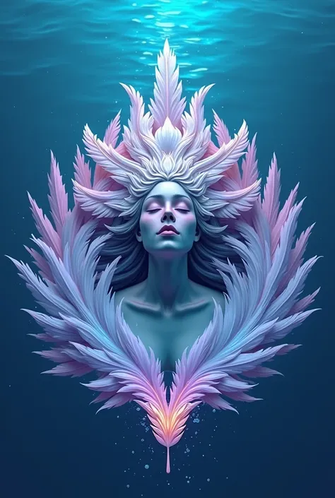 a woman with a large feather head and a body of water, digital art by Galen Dara, behance contest winner, digital art, 3 d neon art of a womens body, neon digital art, neon light and fantasy, tron angel, glowwave girl portrait, digital illustration radiati...