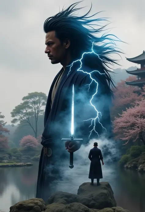 Double Exposure Silhouette of Susanoo, Japanese Storm God:
Create a full-body silhouette of Susanoo, the fierce Japanese storm god, standing powerfully against the backdrop of a tranquil Japanese garden. His silhouette seamlessly merges with the wild mane ...