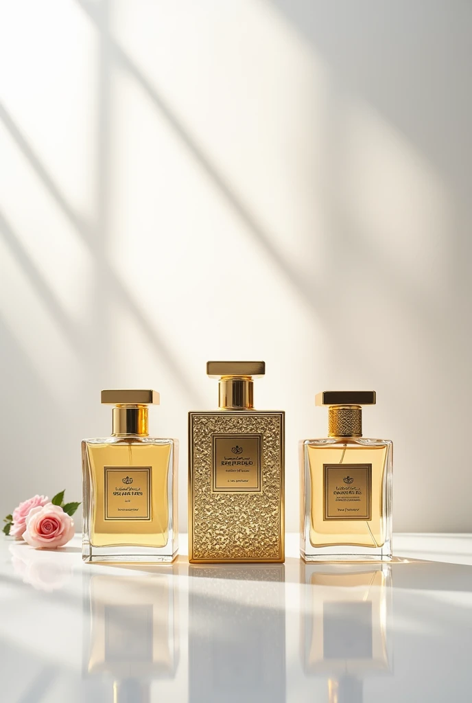 A perfumery set from Arab brands,  white background ,  product photography style  