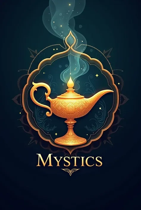 Make a logo with reference to genius and magic lamp, coloque o nome mystics