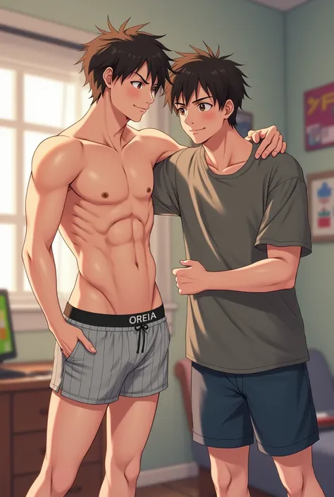  teenager boy and his friend in boxer shorts 