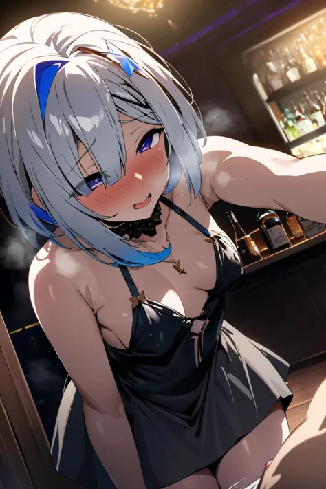 NSFW,masterpiece, top quality , high definition , very detailed,Amane Kanata( hololive ),(Prostitute), dress,Nightlife,bar,Private room, lustful face,Heavy breathing