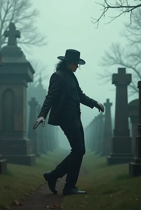 Only Michael Jackson is standing in the cemetery and dancing