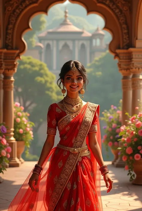 A girl with indian wedding sari 
