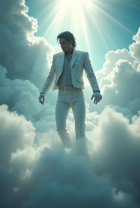 Michael Jackson is standing in the clouds and dancing