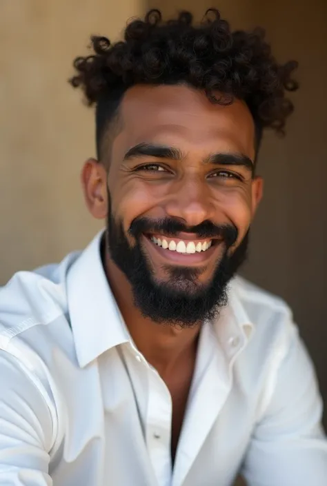 arafed man with a beard and a white shirt smiling, a picture inspired by Ahmed Yacoubi, instagram, les nabis, mohamed chahin, mohamed reda, atef, ismail, riyahd cassiem, taken in the early 2020s, mohamed chahin style, instagram story, brown skin man egypti...