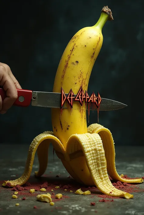 Banana cutting Leppard shape horror background view 