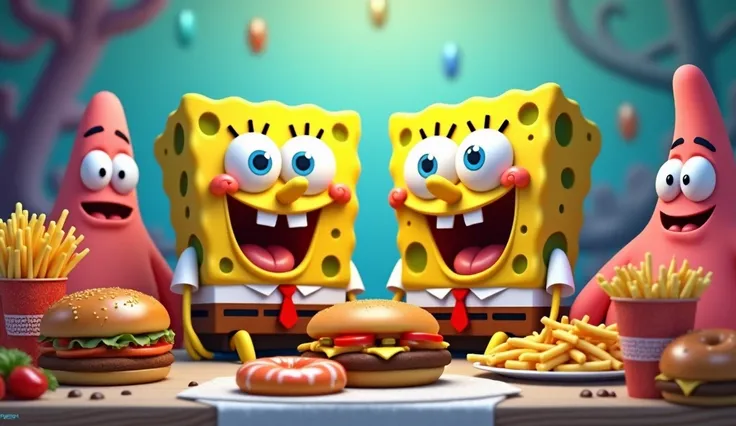 SpongeBob SquarePants,  Patrick,  Carbs with suitable background 