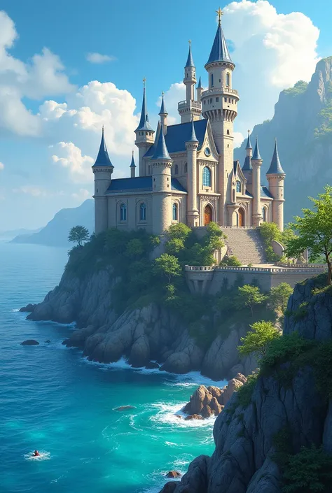 castle , sea view , bright tone , imaginable