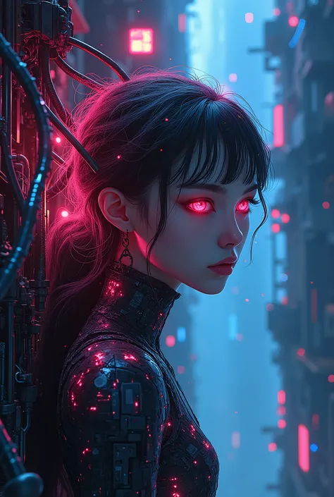 (best quality,4k,8k,highres,masterpiece:1.2),ultra-detailed,(realistic,photorealistic,photo-realistic:1.37),1 beautiful girl, A neon-colored, mechanical biomorphism,horror art,intricate details,maximalist perfect illustration,digital painting art,quantum w...