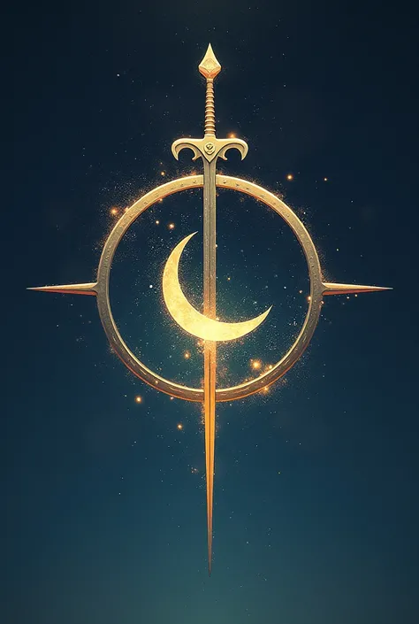 A circle with the half moon and stars inside it. And there will be four lines around the circle. Which will look like swords. With no background 