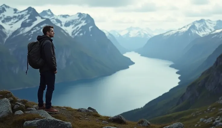 a man of 27 years, In Norway ,  looking at the horizon