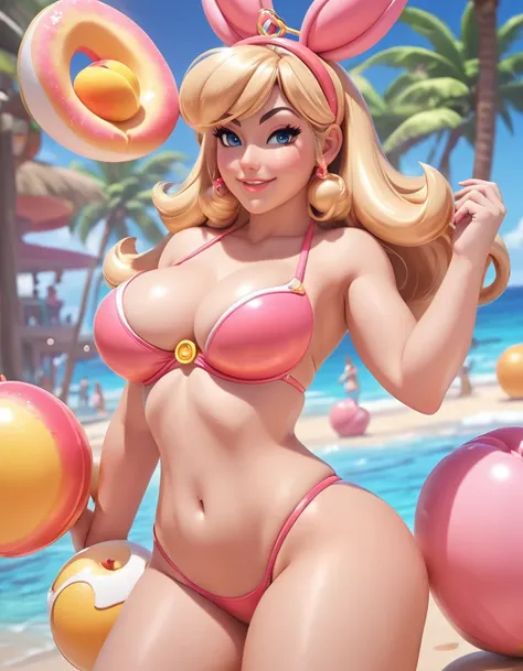 a cartoon picture of a woman in a bikini and a princess, cutesexyrobutts, thicc, lola bunny fanart, commission for high res, princess peach), danbooru and artstation, video game fanart, a human-like juicy peach, high quality fanart, nintendo game art, 🐎🍑, ...