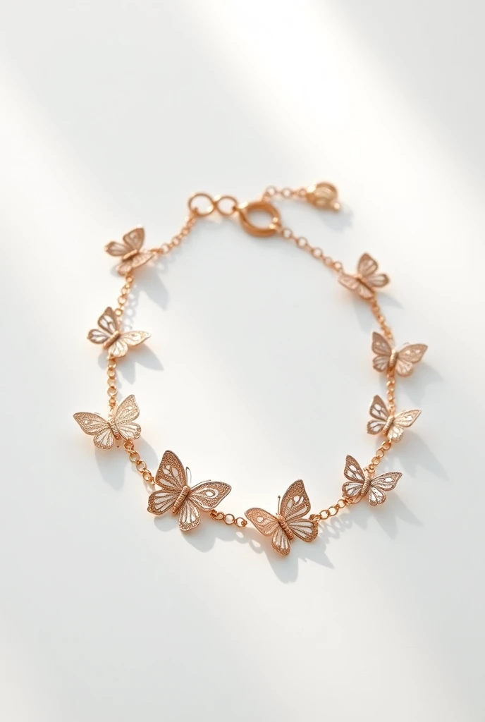 Bracelet with delicate butterfly charms on white background