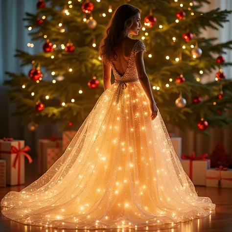 The dress should glow against the Christmas tree