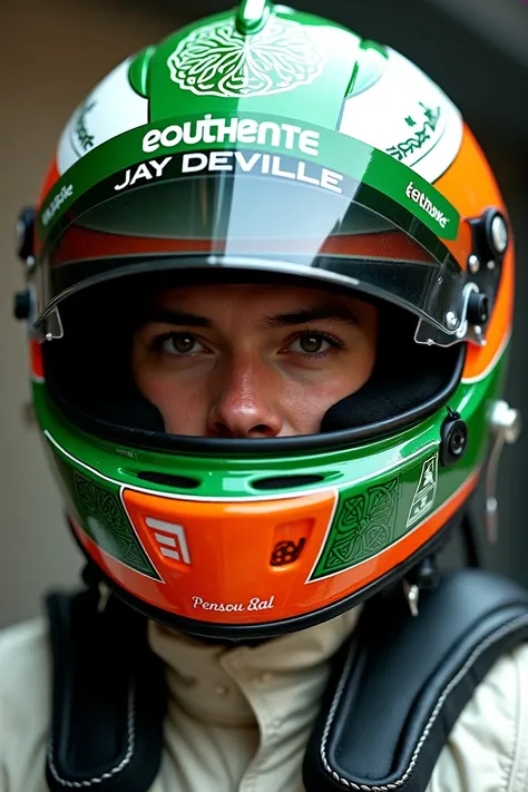 An F1 helmet for an Irish pilot named Jay Deville 