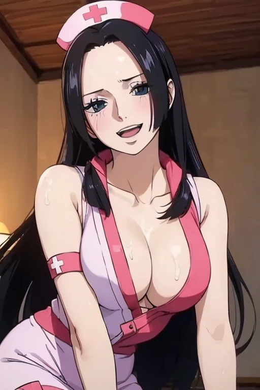 (((masterpiece))), (((best quality))), ((ultra-detailed)), (highly detailed CG illustration), Boa Hancock, (nsfw:1.4), (masterpiece:1.5), Detailed Photo, Smiling, Sexy, (Best Quality: 1.4), (1girl), Beautiful Face, (Black Hair, long Hair: 1.3), Beautiful H...