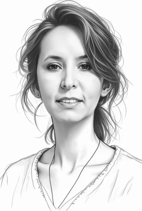  Draw a portrait of a 31 year old woman with a pencil drawing.   Be a black and white vector illustration  . Be obvious that youre amateur  .