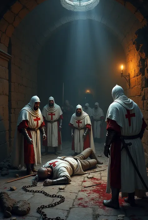 It generates wounded Templars locked in a kings cells and generates the image in a dark tone