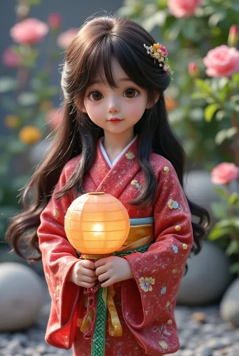 santatangsu,(a girl in a traditional Japanese yukata,beautiful detailed eyes,beautiful detailed lips,extremely detailed eyes and face,long eyelashes,standing in a serene Japanese garden,soft expression,flowing black hair with a delicate hairpin,holding a p...