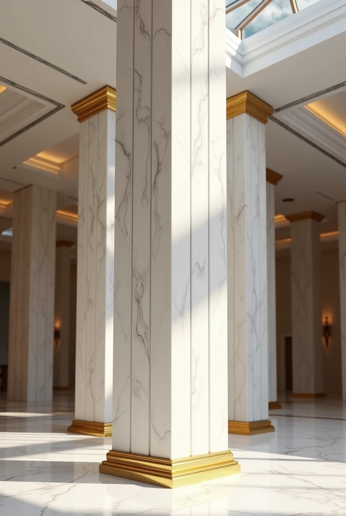 SPC marble panels in a column with golden corner profiles