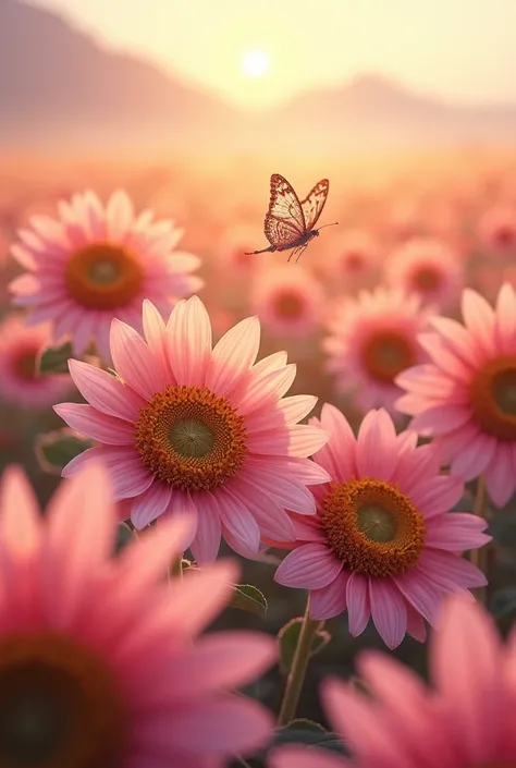  sunflowers ,pink,  butterfly,Element