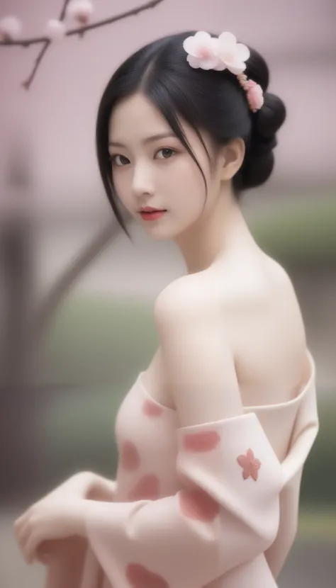 whole body beautiful geisha, (nude:1.5). geisha hair style, (slight smile:1.5), sakura garden