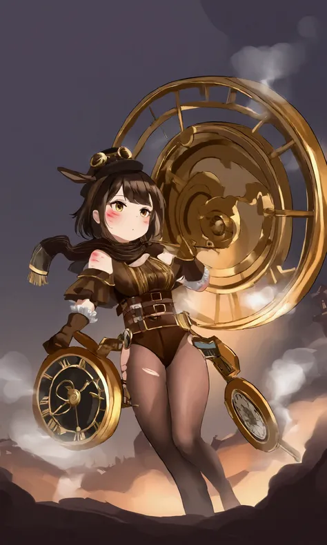 A cute woman (cute, age 22, role of a steam punk explorer, sexy costume, many gadgets and clockwork doohickeys) she is riding on her clockwork steam driven Christmas tortoise, winter wonderland
