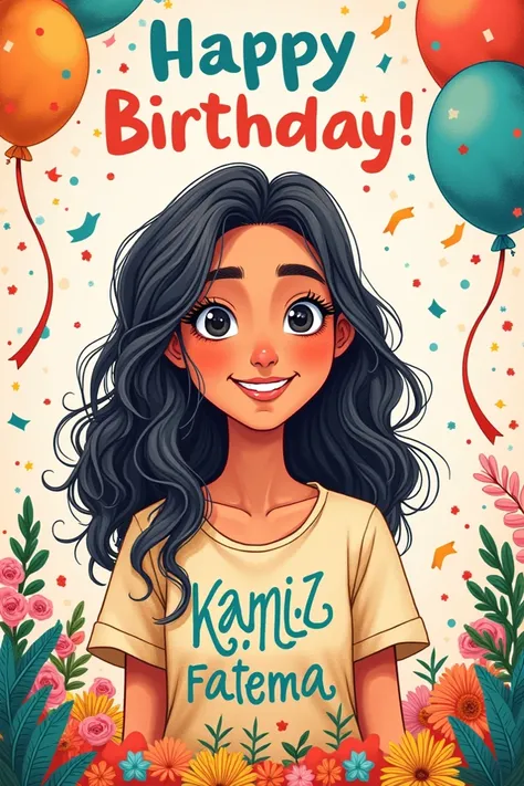 Make a birthday wishes poster using this photo and write the name kaniz fatema at blew