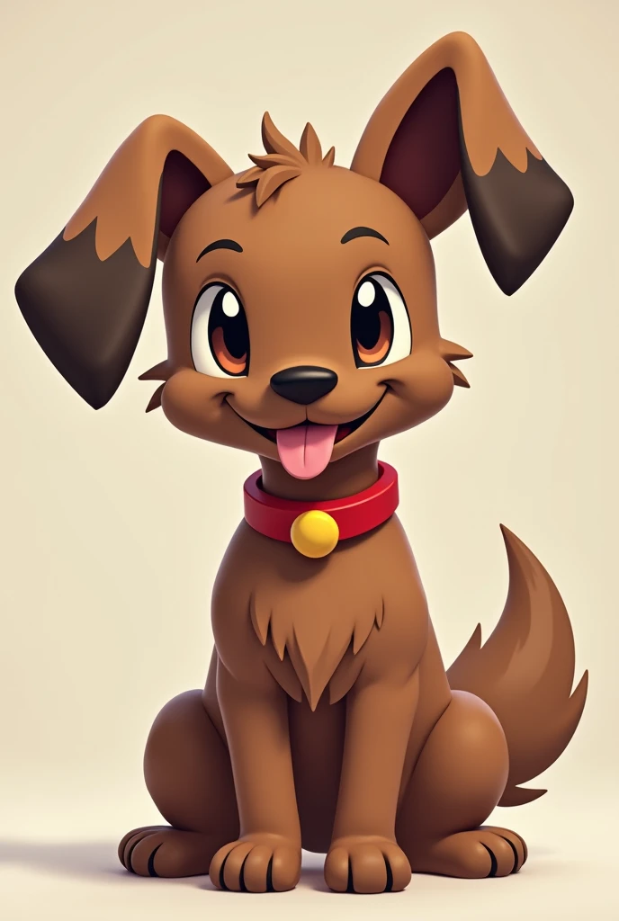  He creates a pokemon of a chocolate brown dog .  His most striking feature is that one of his ears is always kept up,  while the other one falls gracefully to one side .  He has big bright eyes full of energy and curiosity , and his tongue usually hangs o...