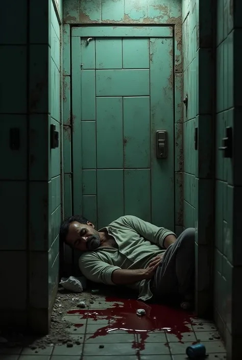 An indian man sleeping ,toilet, public, Delhi ,blood 