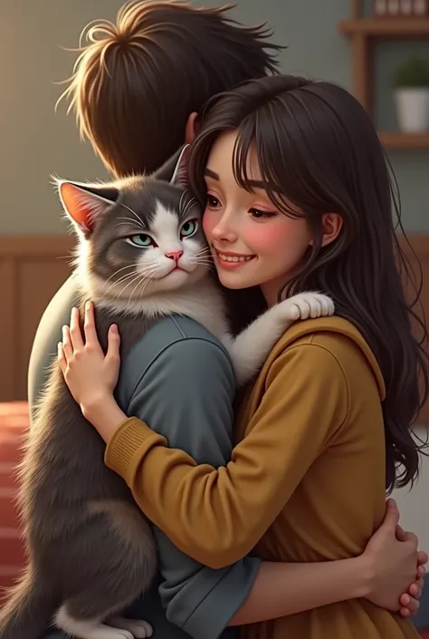 Cat hugging a person 