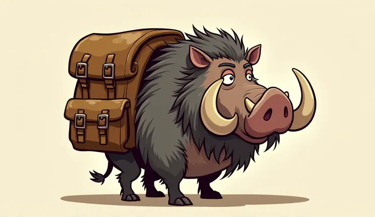 Warthog(A chubby warthog with big tusks, a scruffy mane, and an oversized backpack.)
