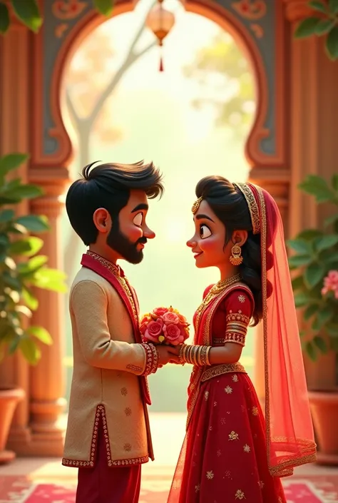 Pixar character cute indian couple marrying