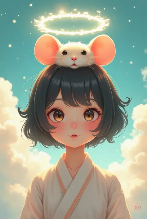 Asian anime with a rat halo hovering above her head 