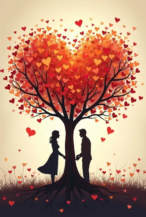 Book cover,  with many colors where you can see the silhouettes of grandparents and that the silhouette is made up of trees with roots and their leaves are hearts, that this book cover transmits love and tenderness in every detail 