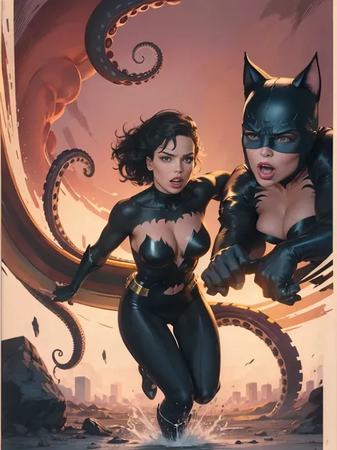 Full screen image of Catwoman fighting an octopus.